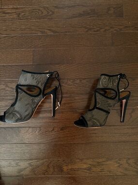 Aquazzura Black Lace and Suede Sexy Thing Sandals Size 37